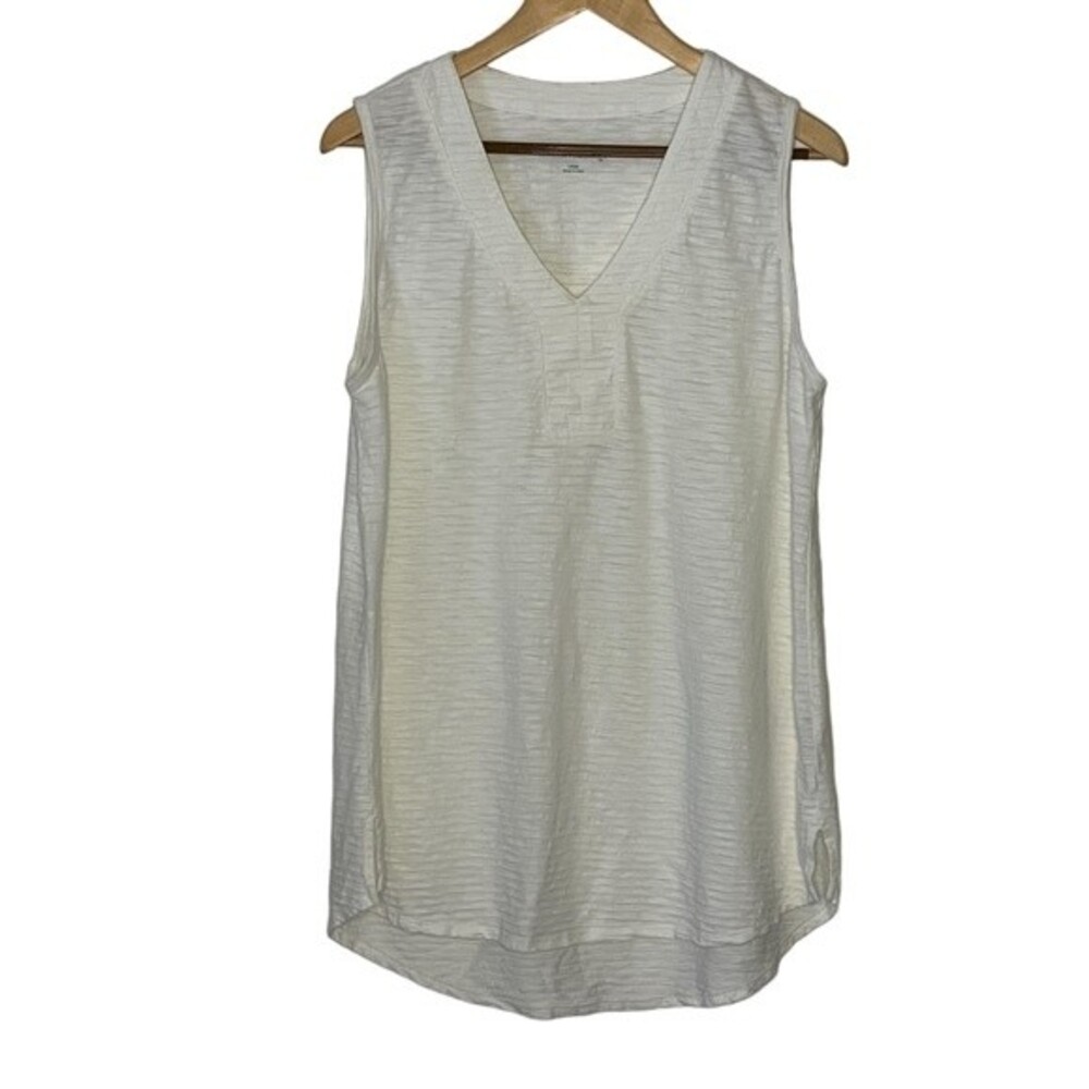 Soft Surroundings Women's Dolly Slub V Neck Tunic Hi Low Hem White Size Large
